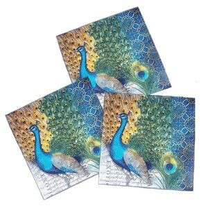 Set of 3 Individual Peacock Decoupage Cocktail Size Napkins